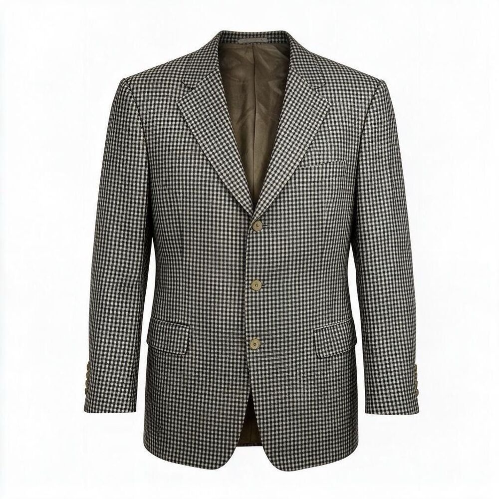 Ermenegildo Zegna Blazer Mens 44L Blue Wool Gingham Check Sport Coat Jacket